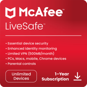 McAfee LiveSafe - Unlimited Device - 1 Year